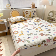 纯棉儿童卡通长颈鹿狮子床笠男孩薄床垫床垫套席梦思床套全棉床罩