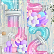 儿童生日梦幻紫数字123气球立柱，男女孩宝宝周岁装饰派对场景布置5