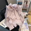 法式高级感蝴蝶结系带雪纺衬衫，女春秋设计感粉色甜美醋酸长袖上衣