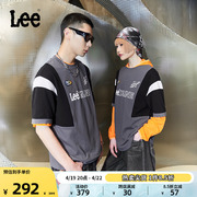 Lee24春夏舒适版拼接插肩袖灰色赛车风设计男女同款短袖T恤潮