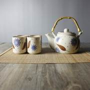 送竹托盘复古手绘茶具，日式和风景德镇茶具套装，家用陶瓷茶壶茶杯