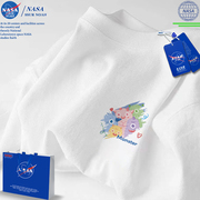 NASA联名小怪兽t恤男夏季纯棉上衣短袖男款潮牌百搭小众体恤女