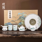 羊脂玉瓷功夫茶具套装，家用简约高档陶瓷，茶壶茶杯整套中秋节送礼