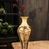 纯铜花瓶摆件桌面家居，装饰客厅插花仿古创意，铜器黄古拉丝花瓶摆设