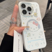 可爱音乐耳机凯蒂猫适用苹果15手机壳iphone14promax软边壳防摔简约镜头加高imd彩银软壳