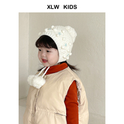 手工编织宝宝帽子秋冬保暖护耳儿童毛线帽男童，女童可爱保暖针织帽