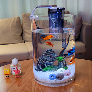 超白圆柱形客厅玄关办公桌面茶几创意小型金鱼缸热带鱼斗玻璃鱼缸