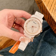 女花镜面表盘时尚士手表，潮流表带韩版陶瓷石英白色国产腕表