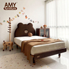 amy榏镁原创木蜡油原木家具，微笑熊黑胡桃儿童床软包床头实木床身