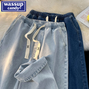WASSUP CANDY夏季薄款牛仔裤男大码宽松直筒裤美式潮牌休闲长裤子