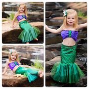 女童美人鱼尾巴裙式中小童泳衣3件套装公主宝宝分体表演人鱼服装