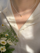 LLab天然小米粒珍珠项链女法式气质925银镀金玫瑰花锁骨链
