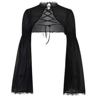 洛丽塔披肩修身喇叭设计上衣女暗黑哥特蝴蝶结蕾丝长袖罩衫