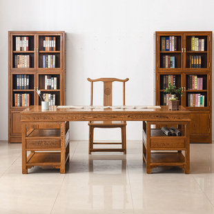 鸡翅木办公桌椅组合红木，书桌中式书画桌，实木仿古书房画台画案简约