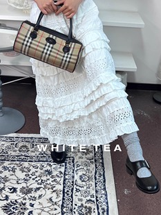Exclusive type韩国个性复古层次蕾丝纯白蛋糕裙松紧腰中长半身裙