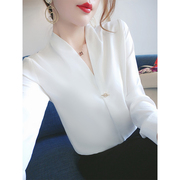 气质v领白衬衫女秋装2023年洋气时尚职业衬衣长袖雪纺衫上衣