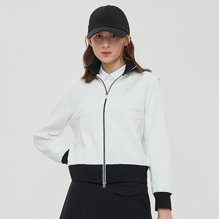 高尔夫服装女士春秋季立领黑白拼接拉链夹克满印舒适透气运动外套