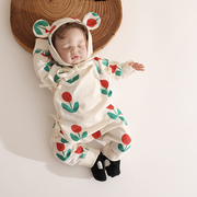 婴姿婴儿夏季连体衣薄款新生儿衣服长袖纯棉居家睡衣宝宝空调爬服