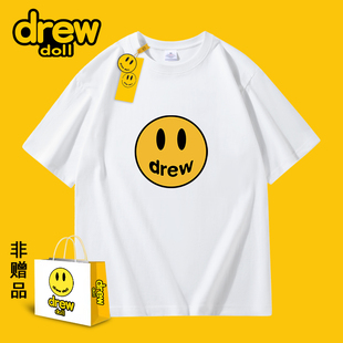 DREW DOLL联名款2023夏季纯棉笑脸情侣短袖T恤潮牌男YF