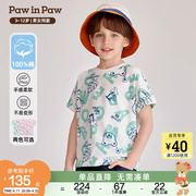 pawinpaw卡通小熊童装，24年夏男女童纯棉休闲可爱满印短袖t恤