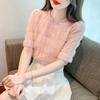 已出货2024夏季韩版泡泡袖粉色蕾丝衫雪纺衫甜美洋气短袖小衫