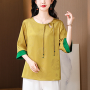 新中式国风香云纱真丝，上衣女夏装妈妈杭州高端品牌，桑蚕丝t恤