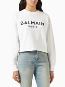 Balmain 女士logo印花短款卫衣白色长袖套头衫 F1JO065