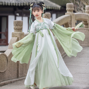 汉服女童春夏中国风，唐装夏装儿童古装，超仙绿色襦裙古风连衣裙春装