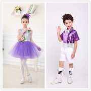 六一儿童紫色亮片表演服大合唱服装女童公主蓬蓬，纱裙幼儿园舞蹈服