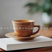 网红ins复古条纹陶瓷咖啡杯浓缩咖啡杯碟套装下午茶拿铁杯北欧风