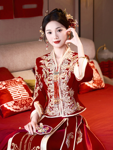 v领丝绒禧语秀禾服新娘，2024中式礼服，婚服结婚秀和服大码嫁衣