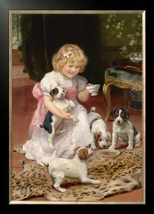 印花纯棉线绣十字绣客厅卧室儿童房玄关欧式油画小女孩与狗狗