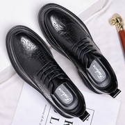 休闲皮鞋男镂空透气布黑色(布，黑色)夏季商务，正装英伦风雕花凉鞋0407h