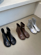 2023韩系圆头粗跟平底今年流行的短靴，女春秋单靴短筒瘦瘦靴子