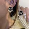 黑色蝴蝶结耳钉~镶钻高级感小众，设计珍珠耳环2024年复古耳饰