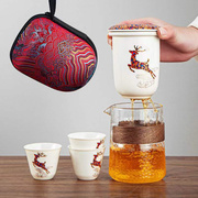 旅行茶具套装家用整套加厚泡茶茶道式一壶三杯便携陶瓷玻璃快客杯
