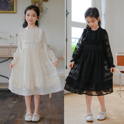 2023秋季韩版女童秋装绣花长袖，连衣裙中大童蕾丝，公主裙女孩仙女裙