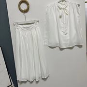 外贸单女装(单女装)夏季白色圆领无袖上衣，+松紧腰半身裙两件套0111
