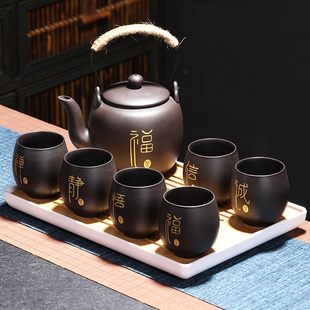 紫砂原矿陶瓷提梁壶茶具套装，家用大号容量，泡茶壶过滤客厅茶杯茶盘