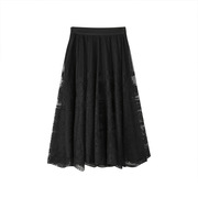 高级感蕾丝镂空黑色半身裙女春季2024法式复古气质中长款裙子