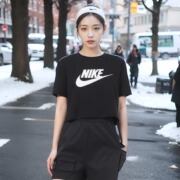 nike耐克经典徽标舒适简约短款纯棉女子圆领运动短袖t恤bv6176