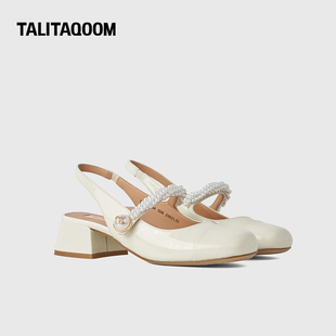 talitaqoom法式玛丽珍鞋，2024春秋圆头粗跟单鞋甜美风后空女鞋