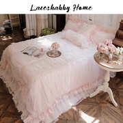 LACESHABBY法式复古风格粉色立体绣花蕾丝婚庆家纺床品四件套