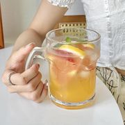 大容量玻璃水果茶杯带把莫吉托杯夏季果汁，冷饮杯家用饮料喝水杯子