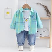 儿童长袖衬衫全棉2025春秋新款1-10岁中小童男童格子衬衣宝宝衬衣