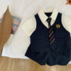 童辰辰妈宝宝学院风假两件套装韩版儿童礼服短袖，衬衫男童西裤短裤