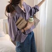 韩国甜美紫色雪纺衬衫女春夏，温柔垂感直筒，长袖衬衣叠穿外穿上衣潮