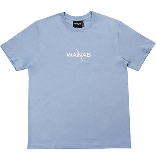 WANAB 浅蓝色夜光logo宽松圆领短袖T恤情侣纯棉T恤