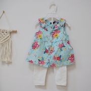 出口原单夏季婴儿女宝宝洋气可爱碎花套装裙衫+打底裤