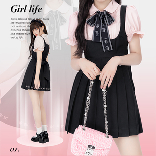 LIFEGIRL叙情诗*原创圆领风琴褶粉衬衫学院风背心裙lifegirl